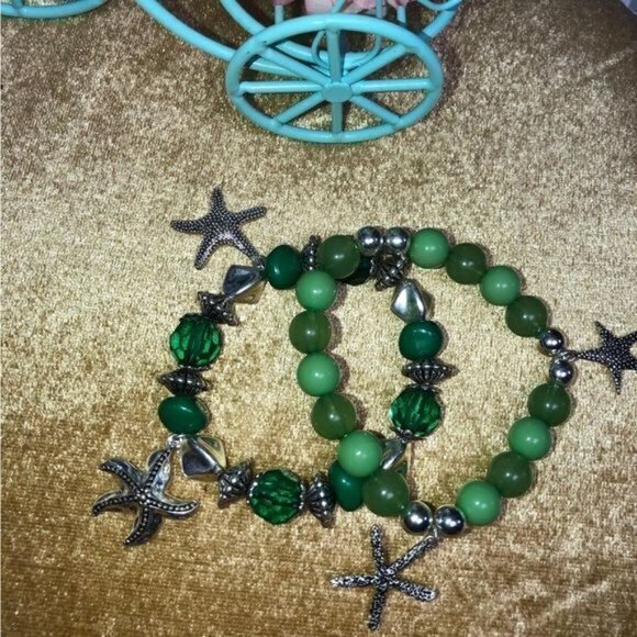 Green Beads Bracelet with‎ Starfish charm - Picture 5 of 5